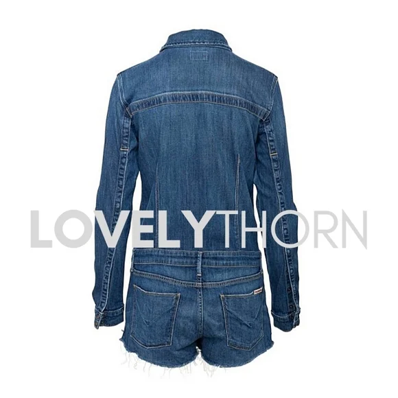 HUDSON // ltd ed ultra-flattering fit long sleeved raw hem stretch denim romper - Picture 7 of 16